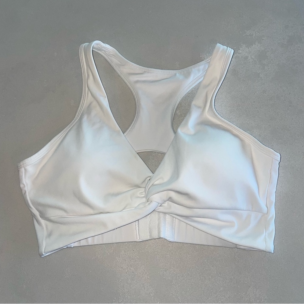 White Halter Twist Sports Bra